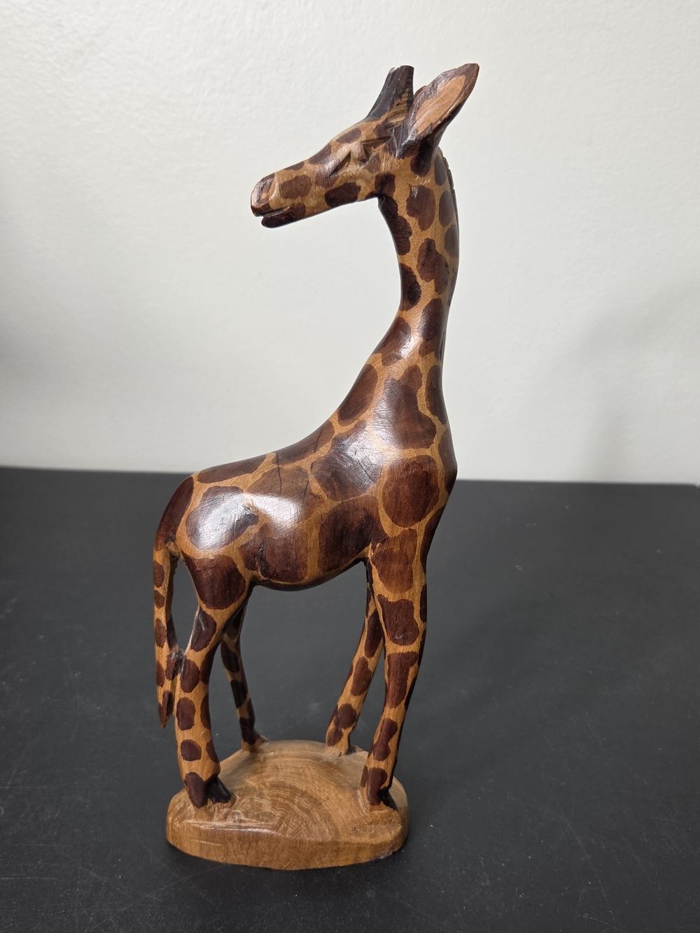 Handcrafted Brown Giraffe Wood Sculpture - Decorative Home Art
